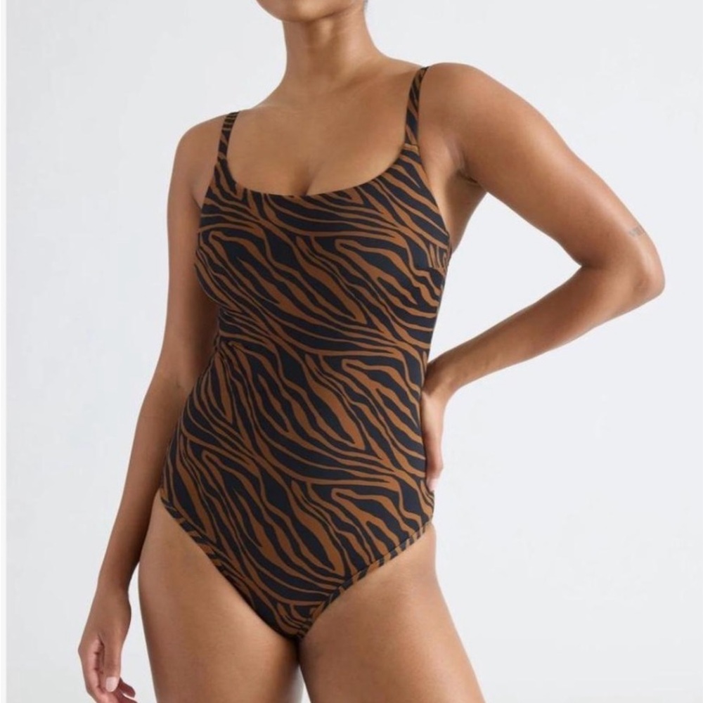 Knix L+ Brown Zebra Print One-Piece Swimsuit